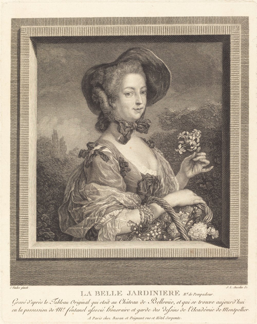 Marquise de Pompadour som en vakker jardiniere. av Jean Louis Anselin