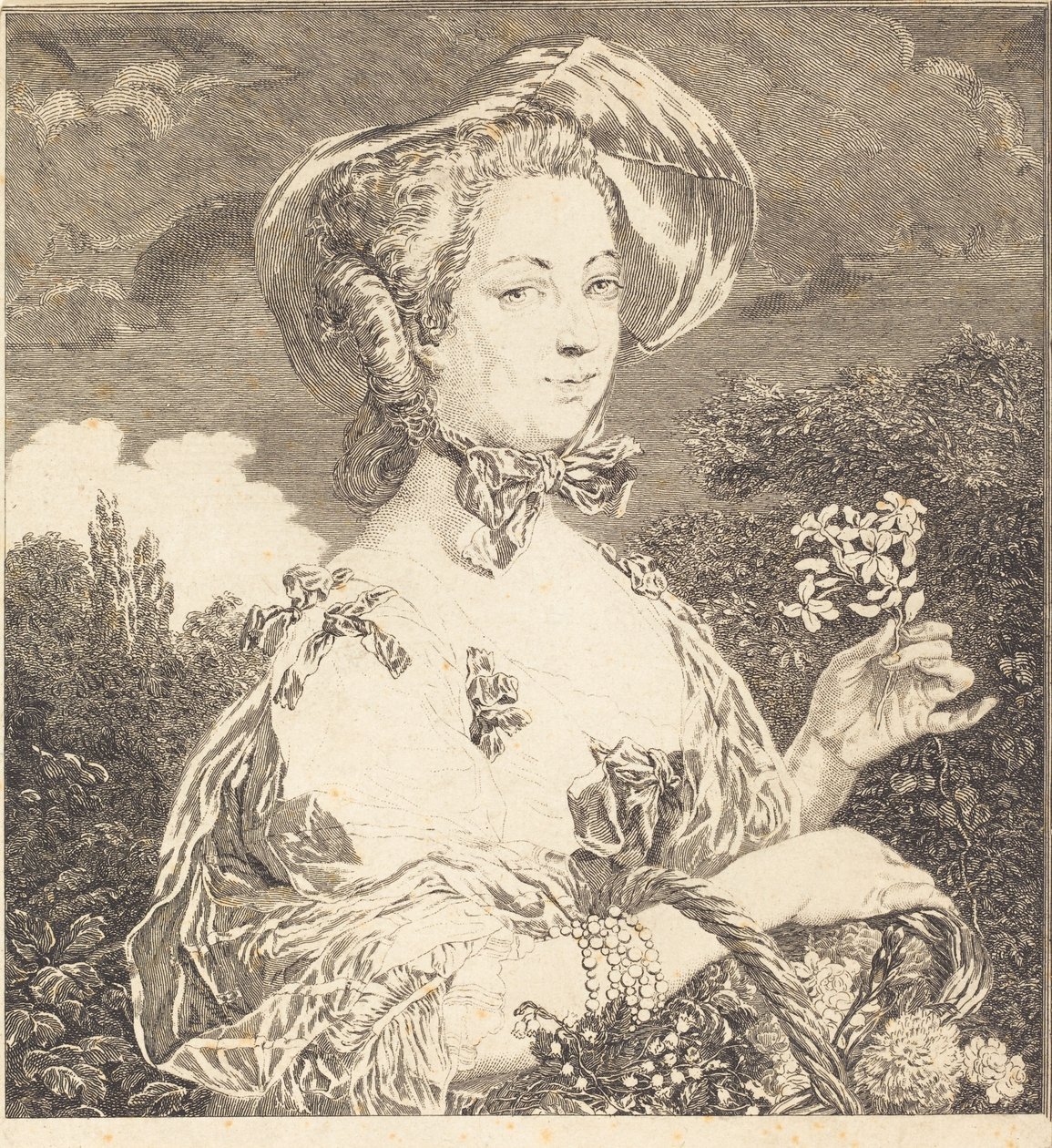 Marquise de Pompadour som en vakker jardiniere. av Jean Louis Anselin