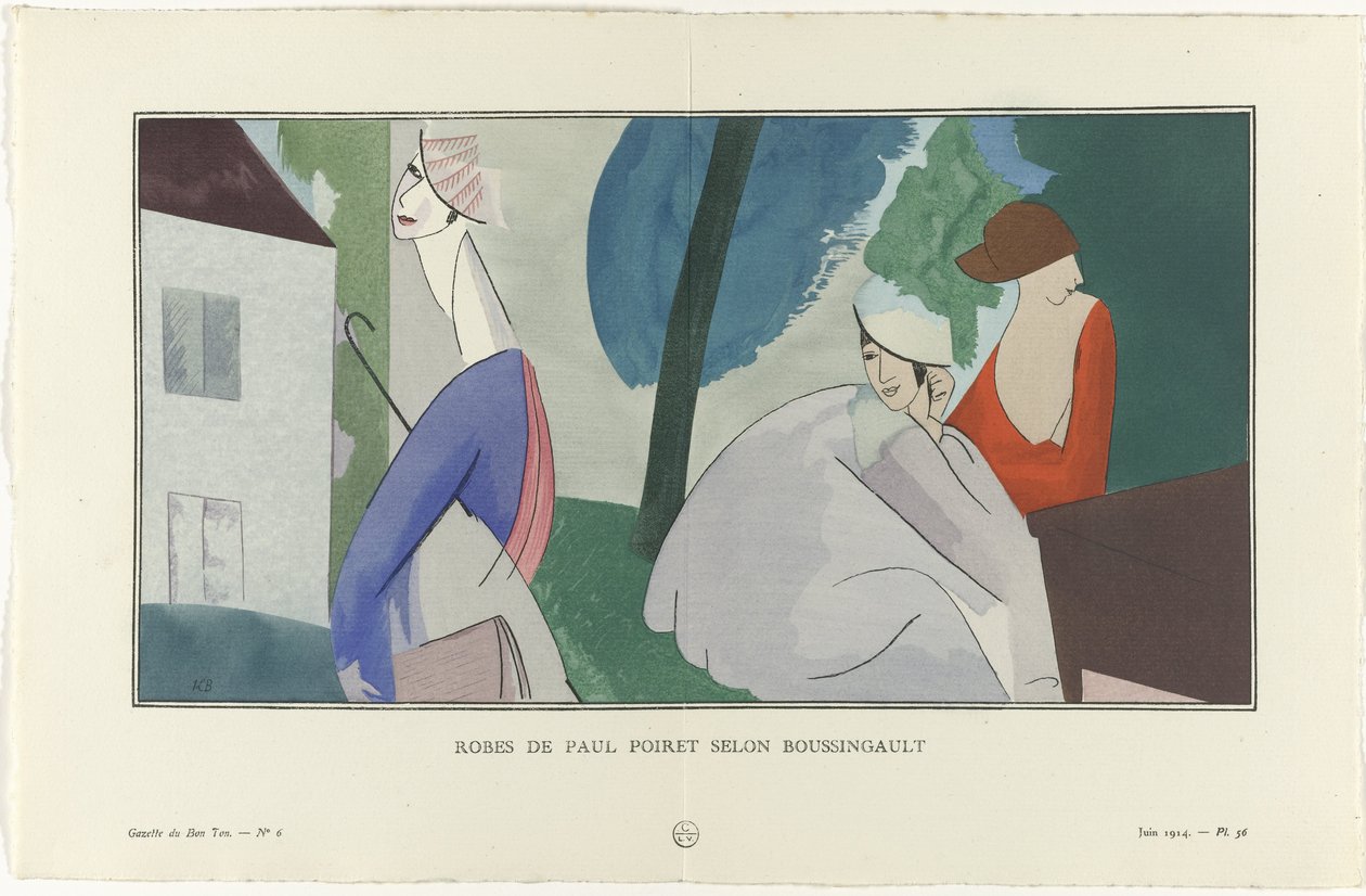 Gazette du Bon Ton, 1914 - nr. 6, pl. 56: Robes de Paul Poiret ifølge Boussingault (tittel på objekt) av Jean Louis Boussingault