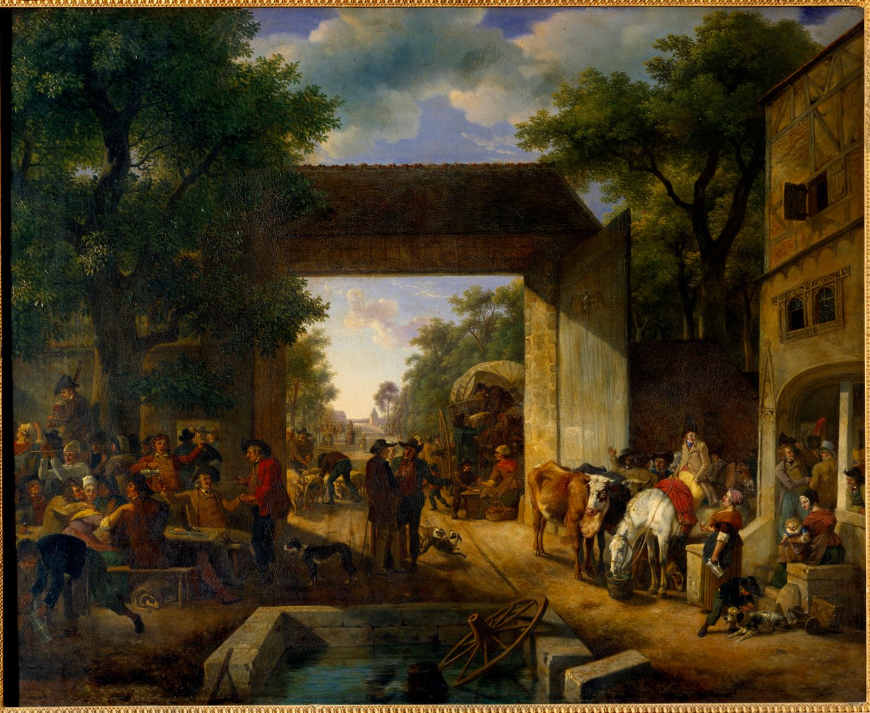 En messe ved døren til et vertshus Maleri av Jean Louis Demarne (1744-1829) 1800-tallet Søn. 0,5x0,6 m av Jean Louis Demarne