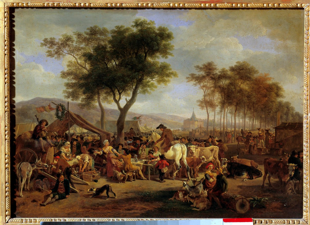 Messe ved inngangen til en landsby Scene med mat og handel på en landsbymesse. Maleri av Jean-Louis Demarne (1744-1829) Søn. 036x0,5 m av Jean Louis Demarne