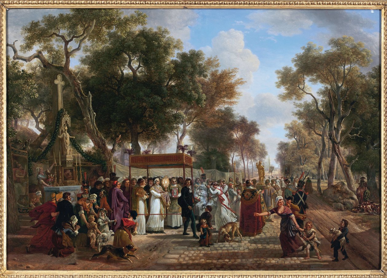 Corpus Christi-prosesjonen i en landsby - Corpus Christi-prosesjonen i en landsby, av Jean Louis Demarne (De Marne eller Demarnette) (ca. 1752-1829). Olje på tre. Størrelse: 48x67cm. Privat samling av Jean Louis Demarne