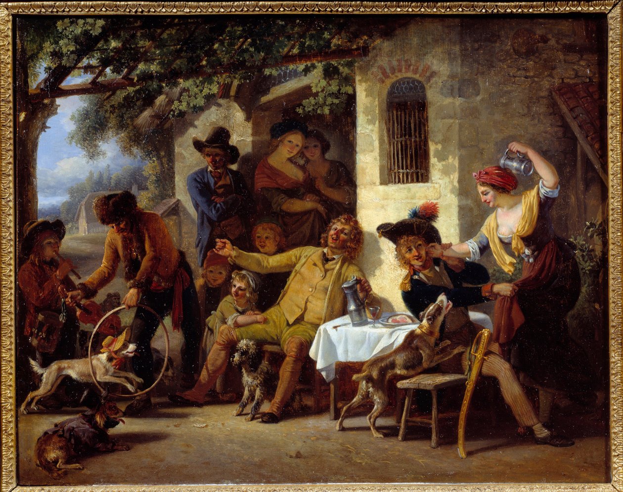Saltims foran et vertshus Maleri av Jean Louis Demarne (1744-1829) 1823 Grenoble, Musee des Beaux Arts av Jean Louis Demarne
