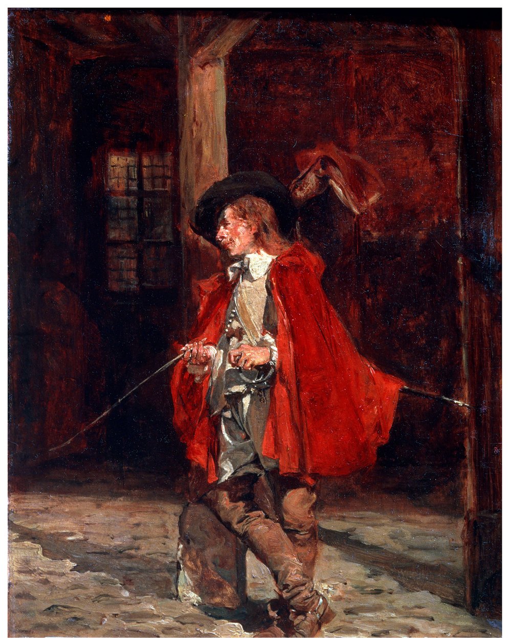 Bretteur Swordsman in a Red Cloak, 1800-tallet av Jean Louis Ernest Meissonier