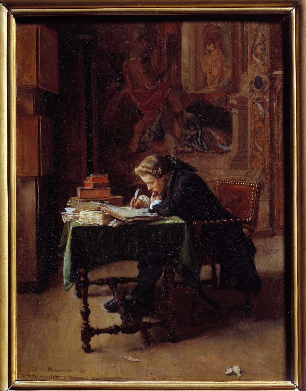 Ung mann skriver på kontoret sitt Maleri av Ernest Meissonier av Jean Louis Ernest Meissonier