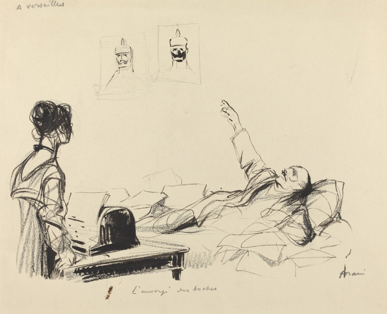I Versailles. Boches utsending, ca. 19141919. av Jean Louis Forain