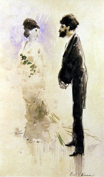 En elsker ble stum av frykt (akvarell) av Jean Louis Forain