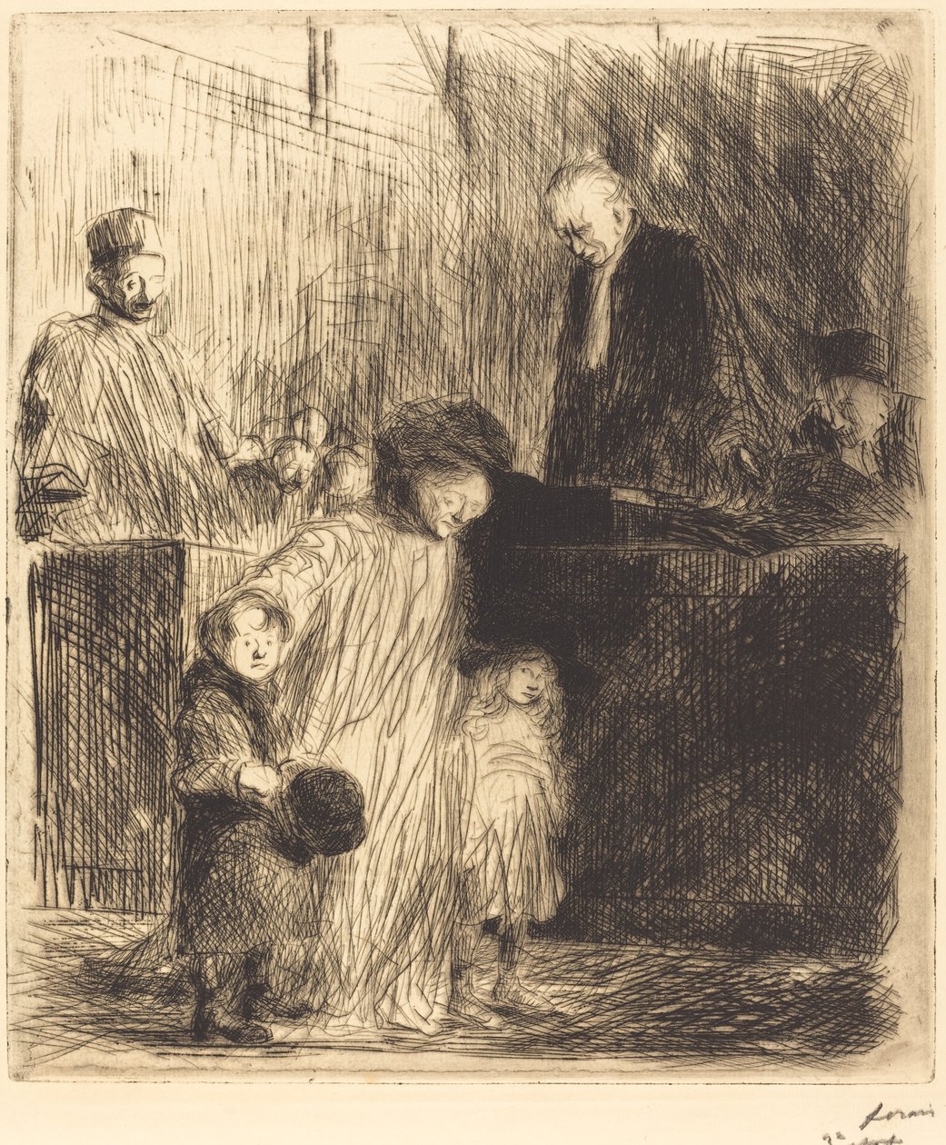 Kommer ut av høringen (første plate) av Jean Louis Forain