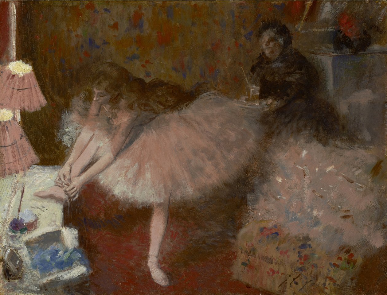 Danser i garderoben hennes, ca. 1890 av Jean Louis Forain