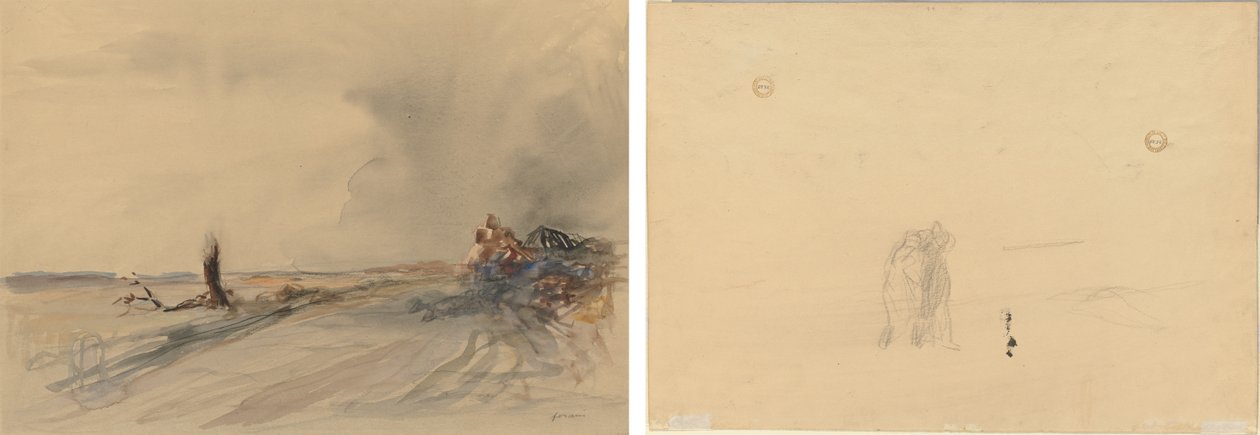 Ødelagt land (recto); Figurer i et landskap (verso) av Jean Louis Forain