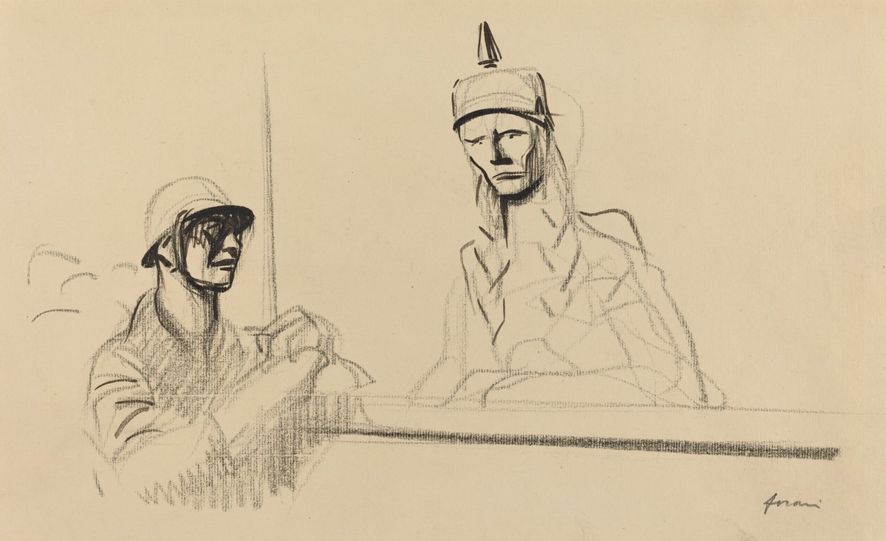 Fransk soldat som henvender seg til Germania, ca. 19141919. av Jean Louis Forain