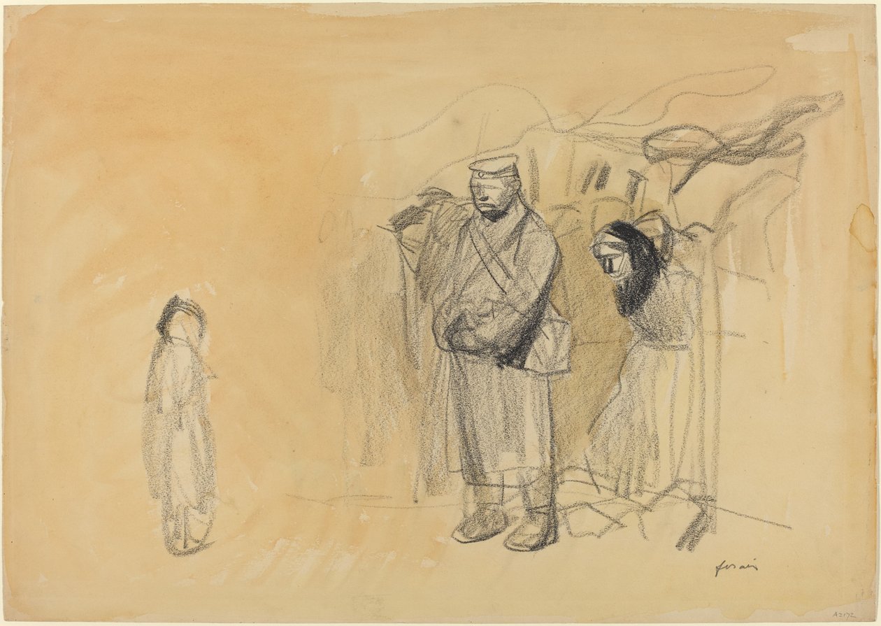 Tyske soldater og fransk barn, ca. 19141919. av Jean Louis Forain