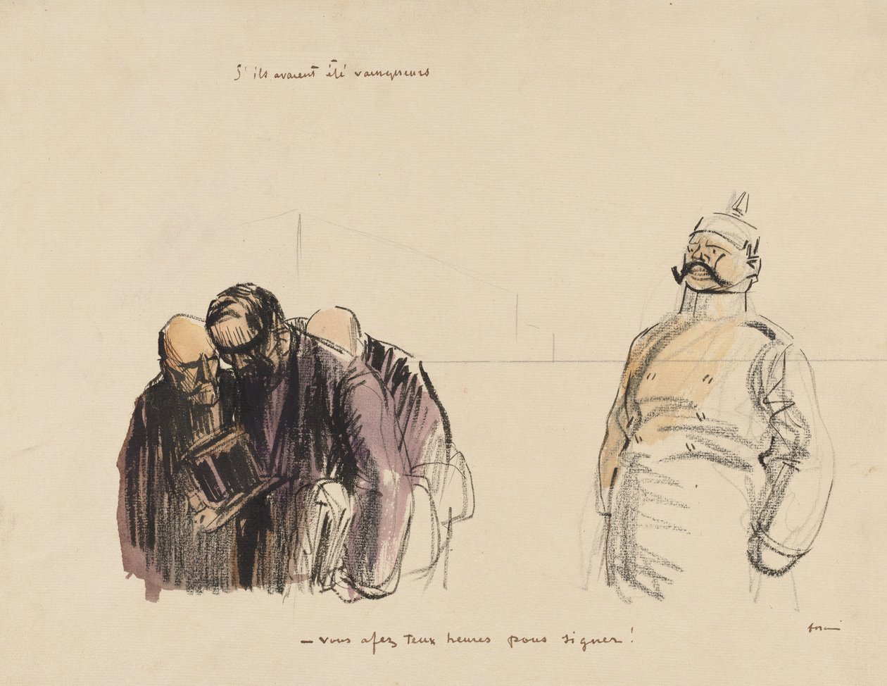 Hvis de hadde vunnet - Du har to timer å signere på, ca. 1919. av Jean Louis Forain