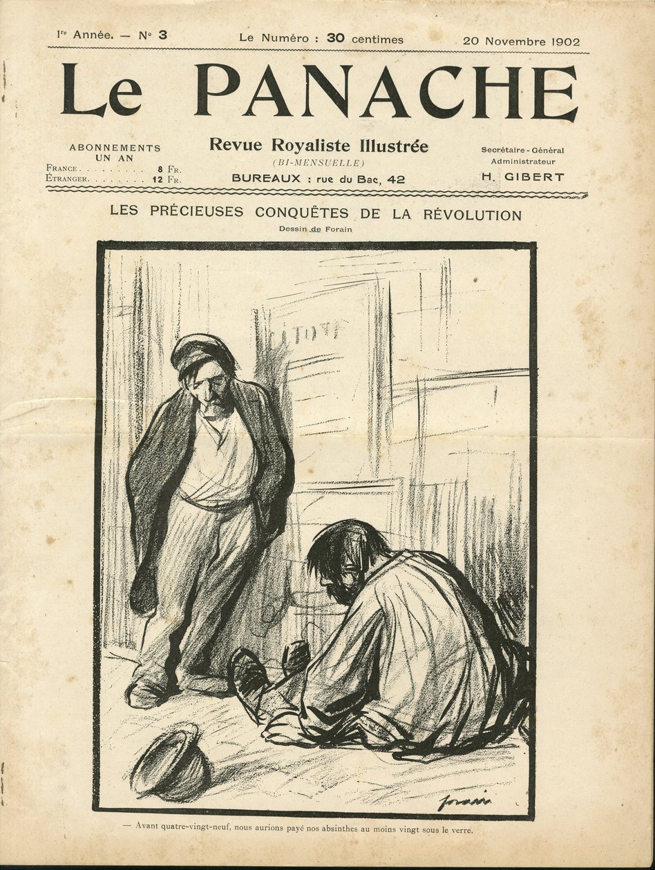 Illustrasjon av Jean-Louis Forain (1852-1931) for omslaget til Le Panache, royalistisk magasin illustree av Jean Louis Forain