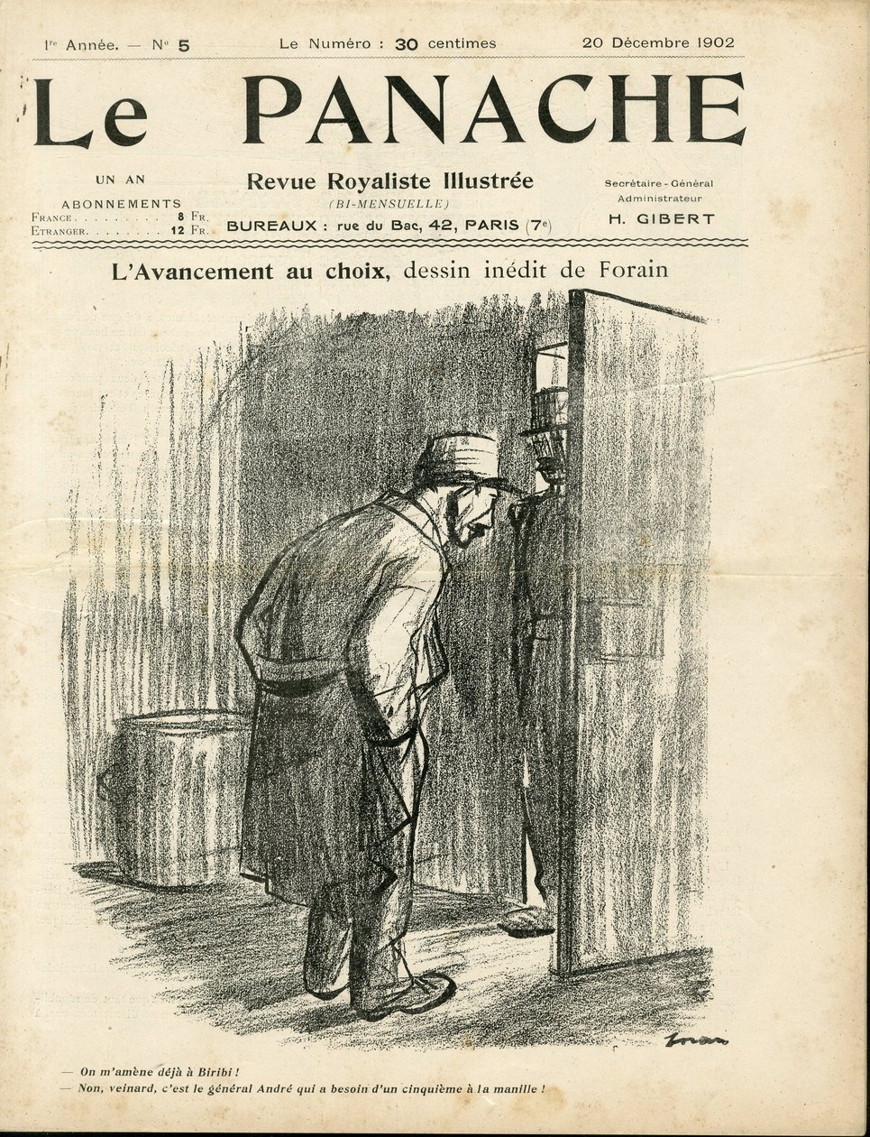 Illustrasjon av Jean-Louis Forain (1852-1931) for omslaget til Le Panache, royalistisk magasin illustree av Jean Louis Forain
