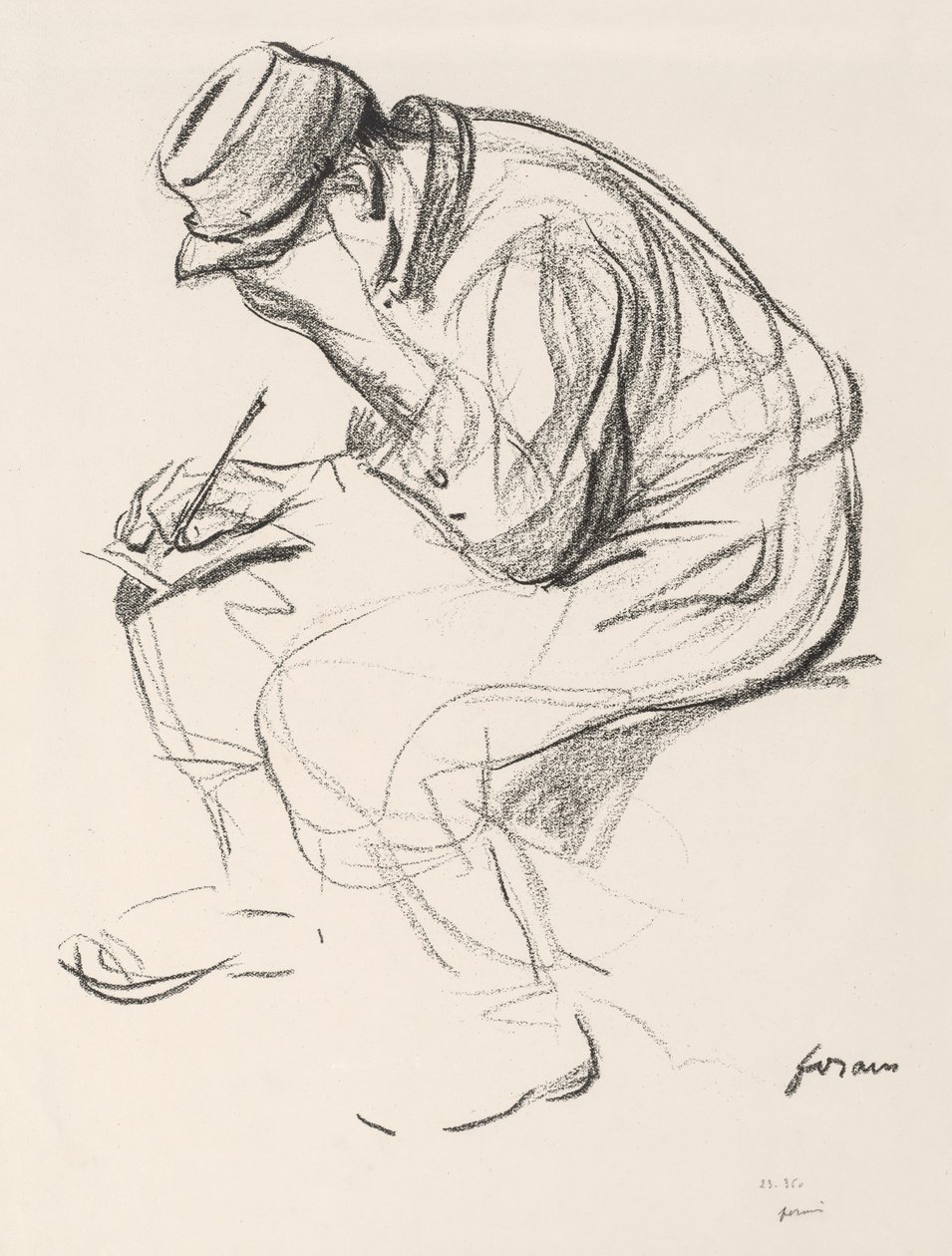Krigsfange som skriver et brev. av Jean Louis Forain