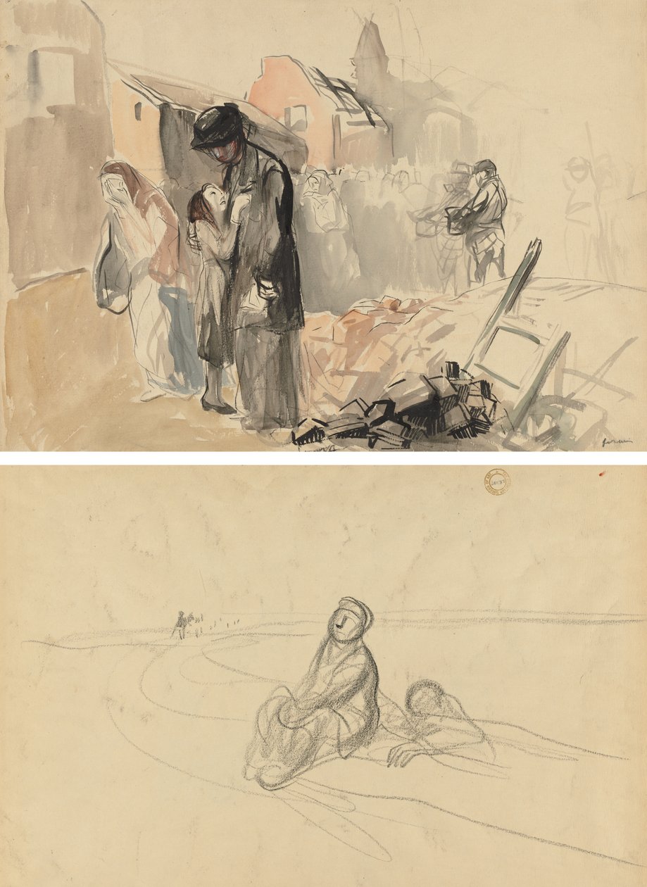 Gjenerobret territorium (recto) To figurer på en vei (verso) av Jean Louis Forain
