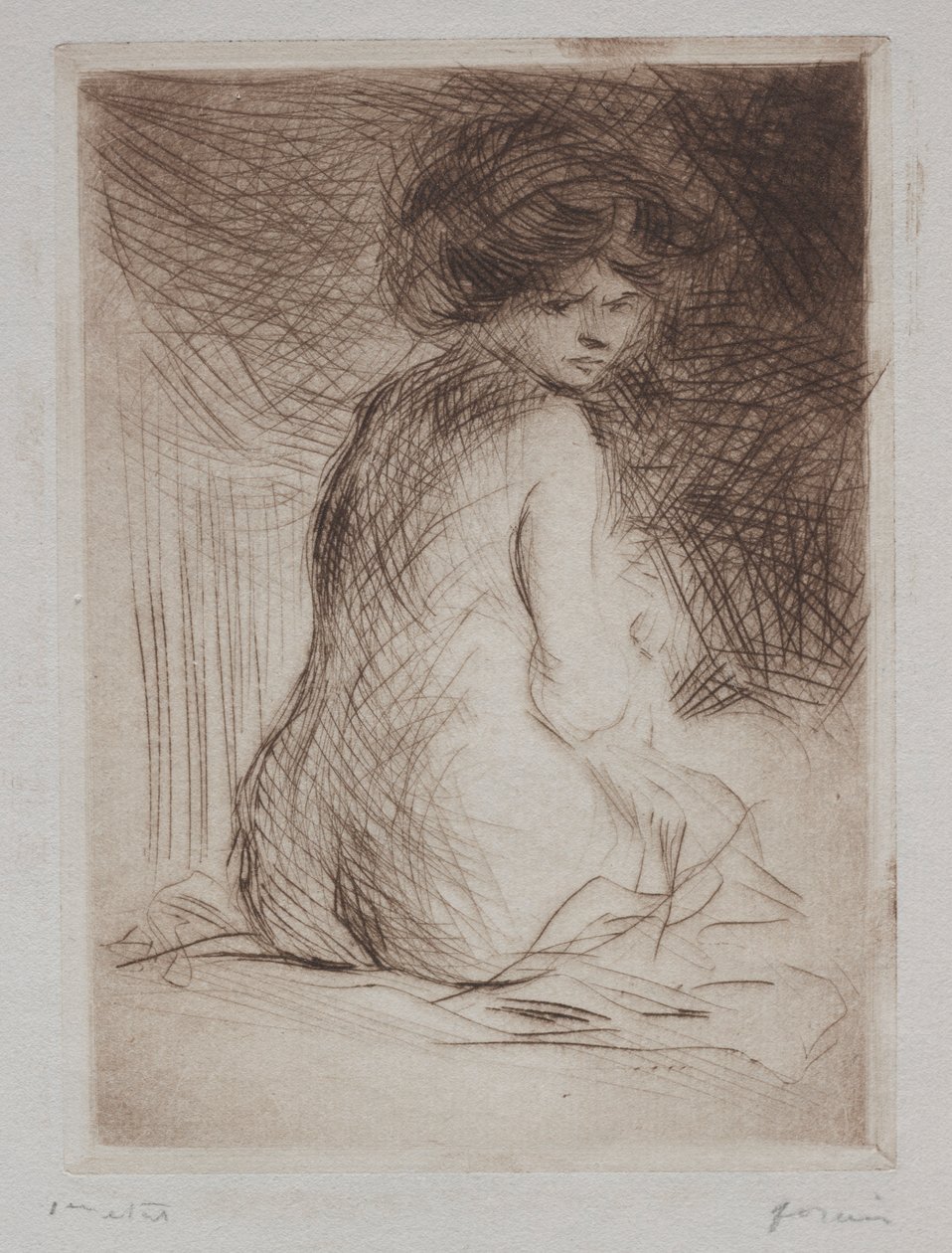 Seatetd naken kvinne fra baksiden. av Jean Louis Forain