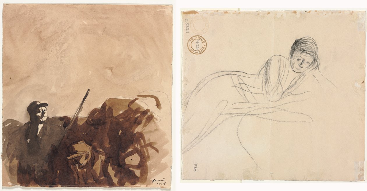 Soldat in a Trench (recto) Reclining Woman (verso) av Jean Louis Forain