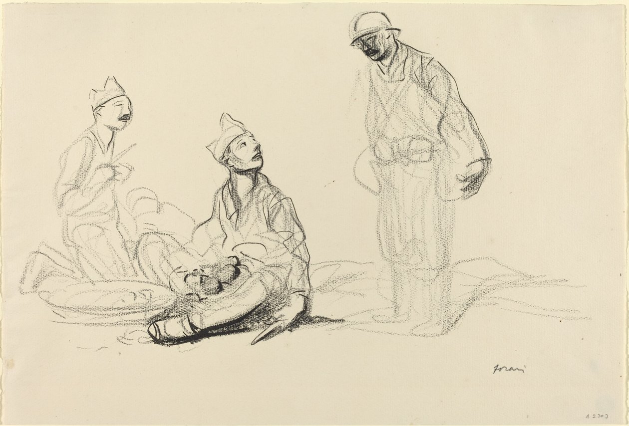 Soldater som tilbereder et måltid, ca. 19141919. av Jean Louis Forain