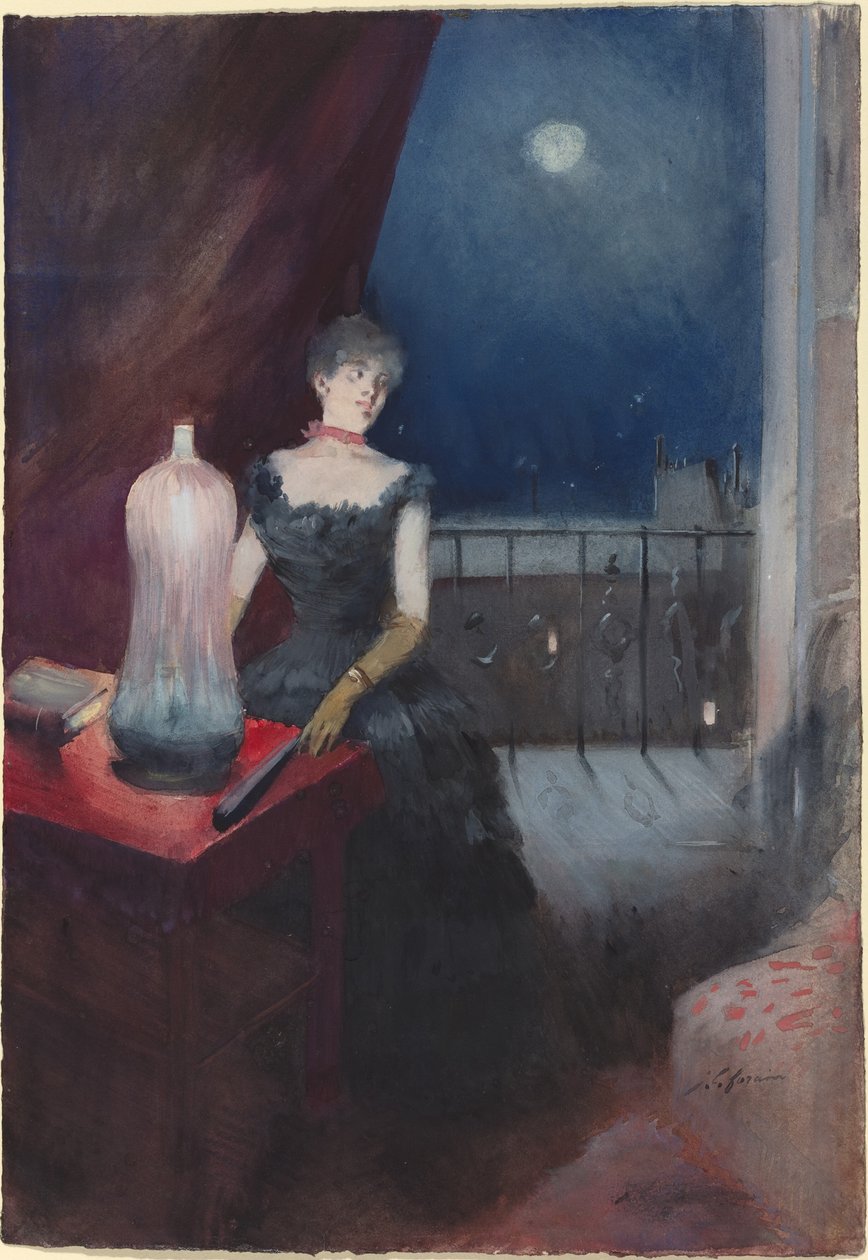 Stående kvinne med vifte, sannsynligvis 18801890. av Jean Louis Forain