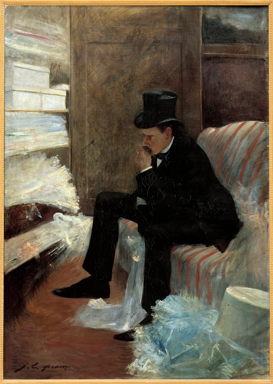 Enkemannens maleri av Jean Louis Forain (1852-1931) 1800-tallet, olje på lerret, Dim. 1,41x1 m Paris, Musee d