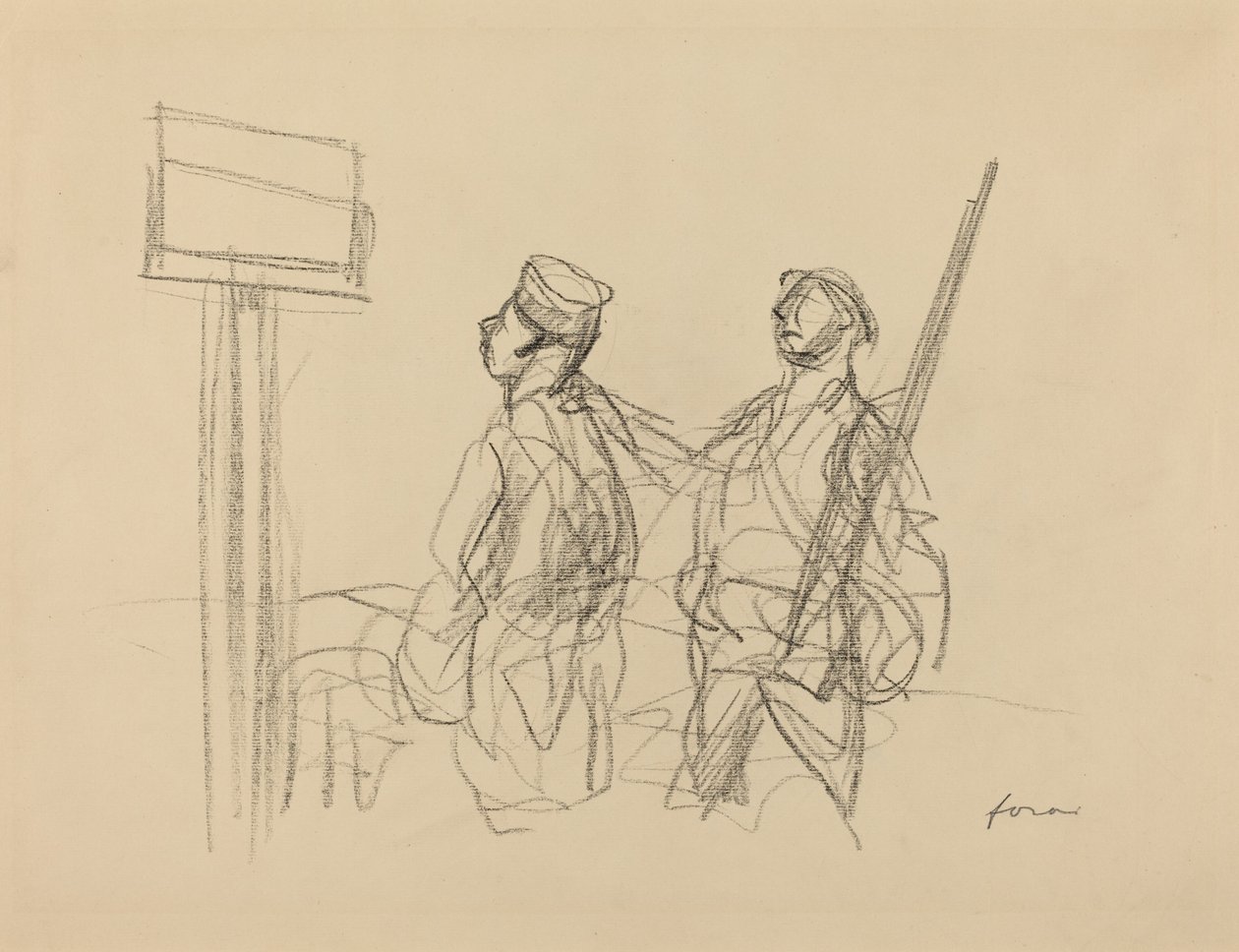 To soldater ser på et plakat, sannsynligvis 1918. av Jean Louis Forain