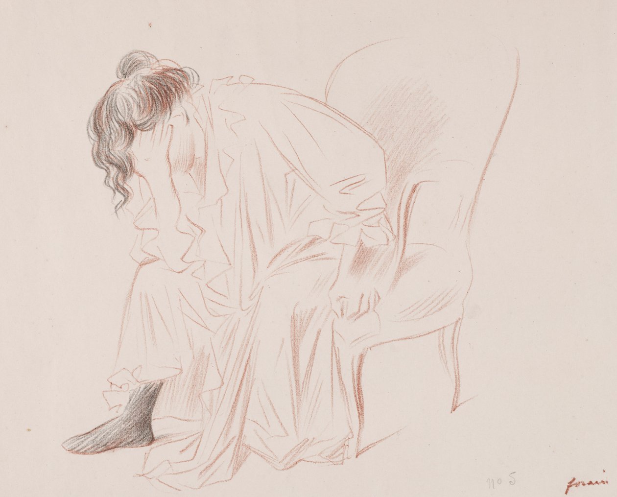 Kvinne sitter. av Jean Louis Forain