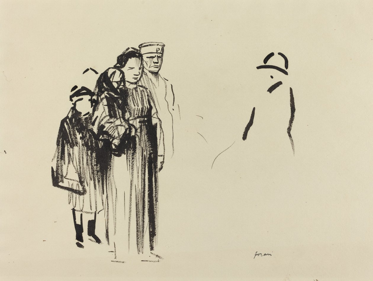 Kvinne og to barn med tyske soldater, ca. 19141919. av Jean Louis Forain