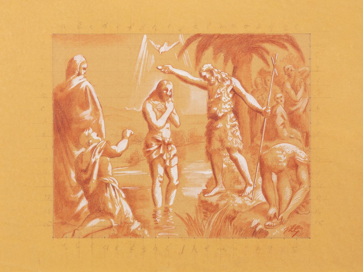 Kristi dåp (gouache og sanguine på papir) av Jean Louis Gampert