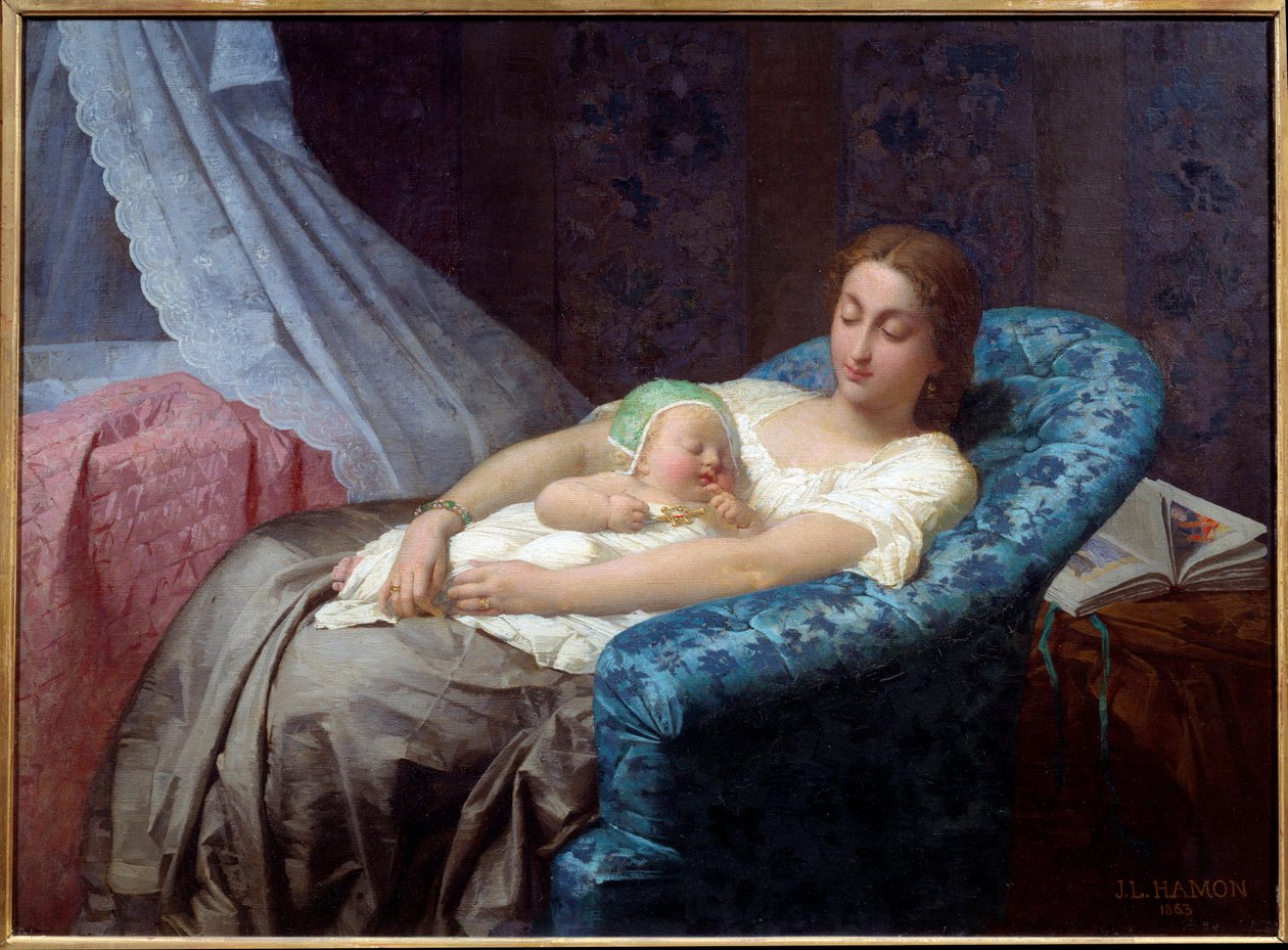 Den unge mor-maleriet av Jean Louis Hamon (1821-1874) 1863 Nantes, Musee des Beaux Arts av Jean Louis Hamon