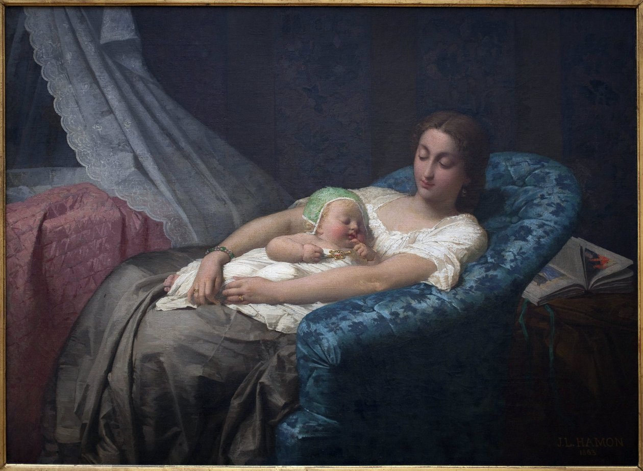 Den unge moren. Maleri av Jean Louis Hamon (1821-1874), Olje på lerret av Jean Louis Hamon