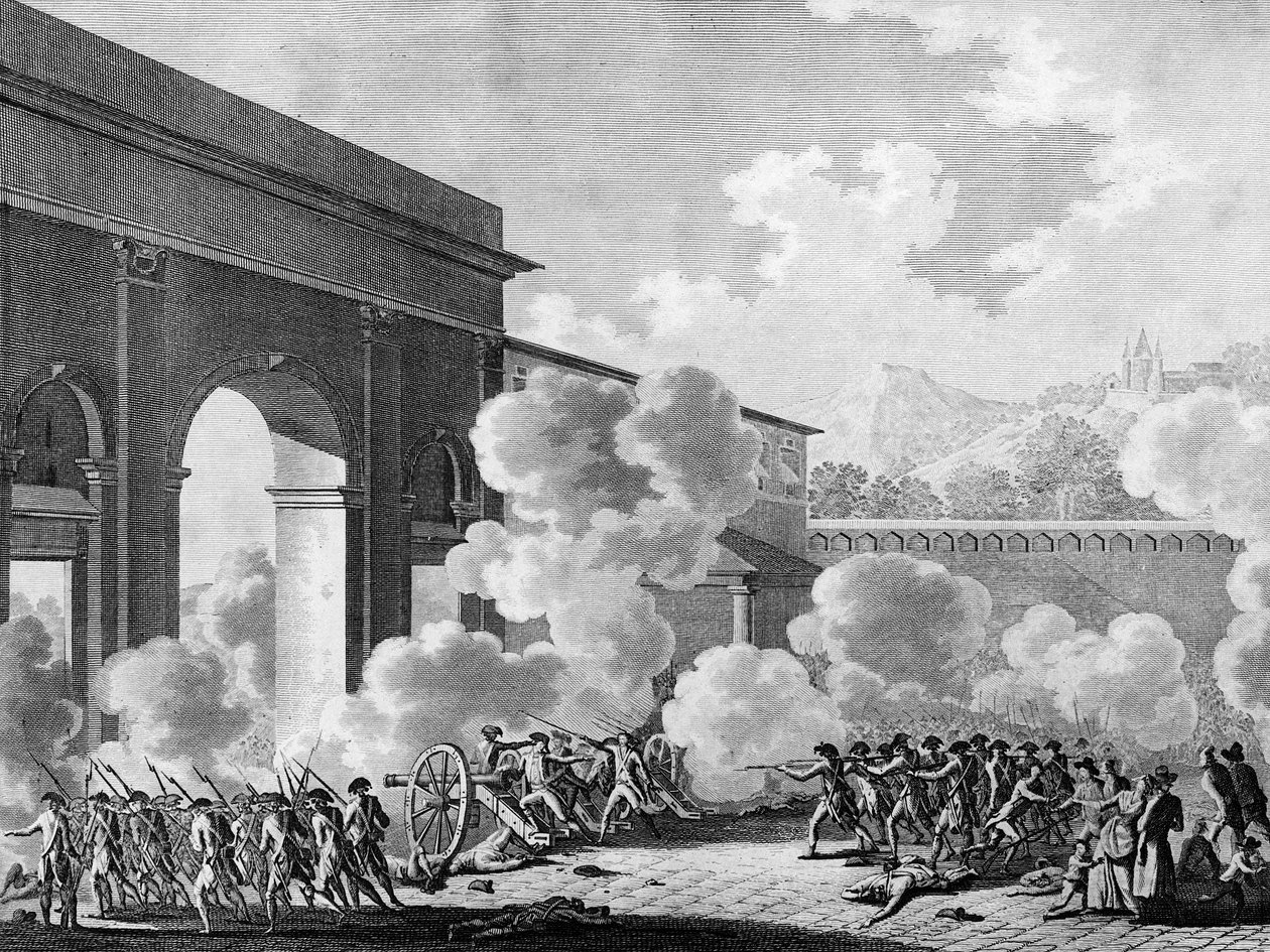 Fransk revolusjon: Nancy-saken 31. august 1790 (mytteri av garnisonen i byen Nancy). Gravering av Berthaut etter Prior. Paris, bibliotek ved Institutt for revolusjonshistorie av Jean Louis II (after) Prieur