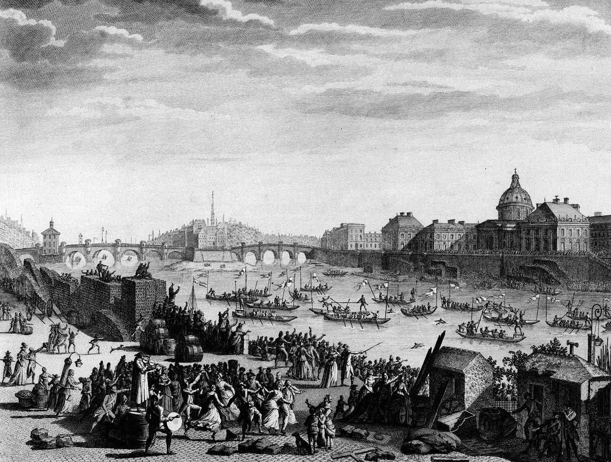 Den franske revolusjonen: Fete utført til minne om føderasjonen: spill på Seinen i Paris 18. juli av Jean Louis II (after) Prieur