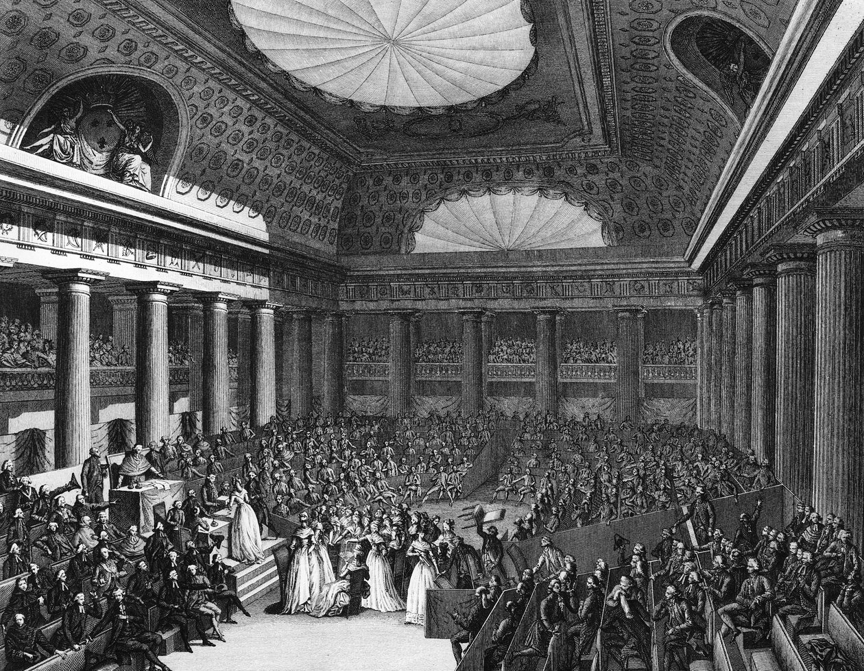 Fransk revolusjon: Gave av smykker laget av kvinnelige kunstnere til nasjonalforsamlingen 7. september av Jean Louis II (after) Prieur