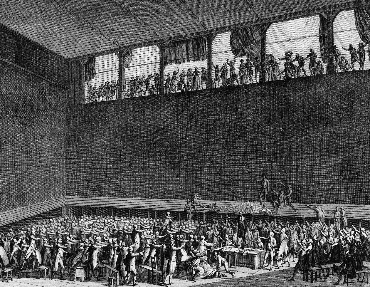 French Revolution: Oath of palm-spillet 20. juni av Jean Louis II (after) Prieur