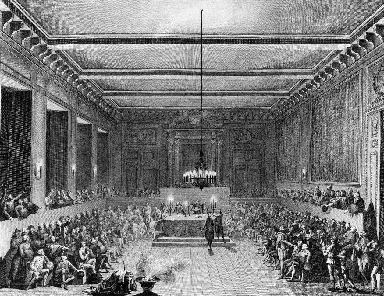 Den franske revolusjonen: Paris kommune avviste en engelsk statsborger Christopher John Williams Nesham (1771-1853) 15. januar 1790. Gravering av Berthaut d