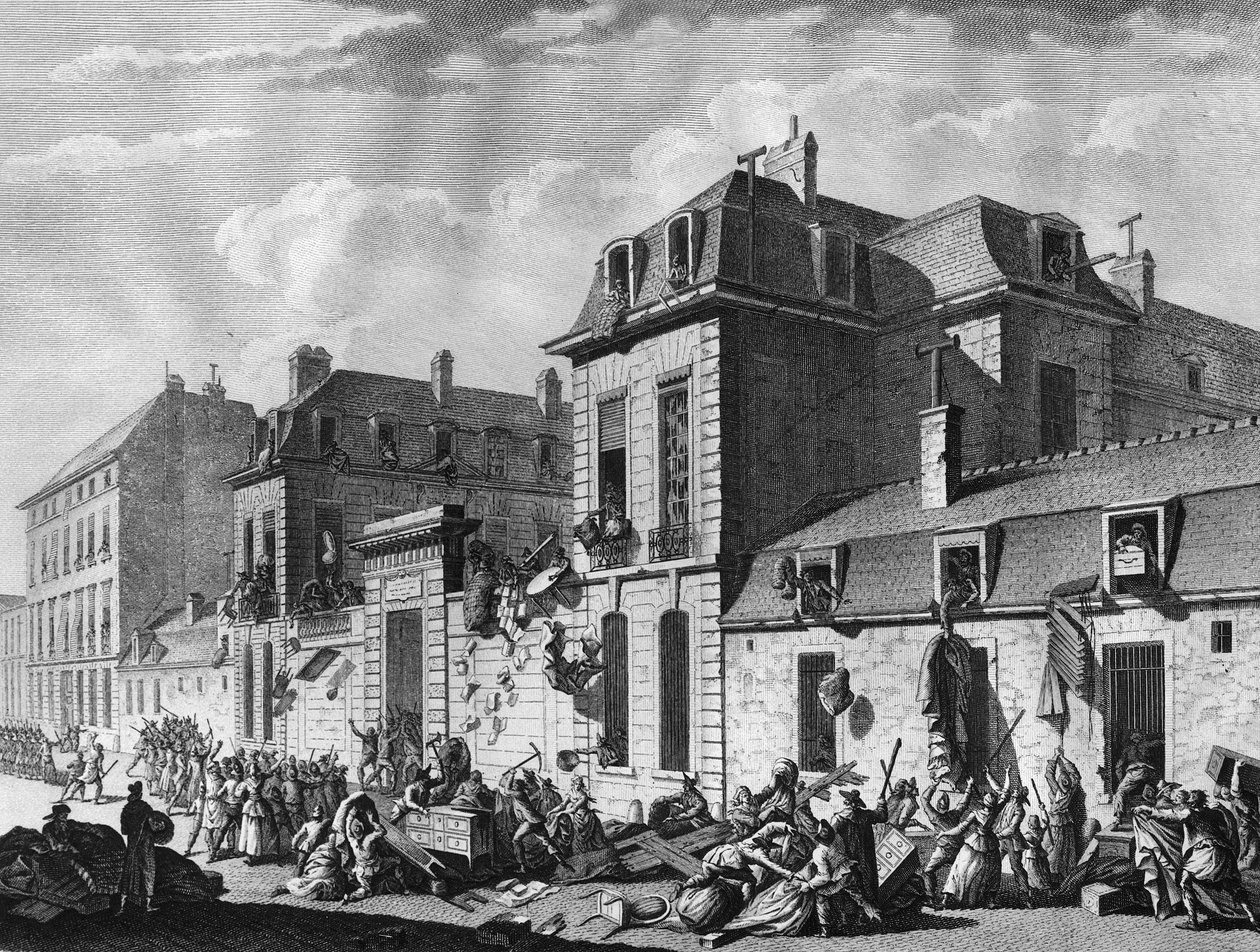 Fransk revolusjon: plyndring av hotellet de Castries, rue de Varenne i det 7. arrondissementet i Paris av Jean Louis II (after) Prieur