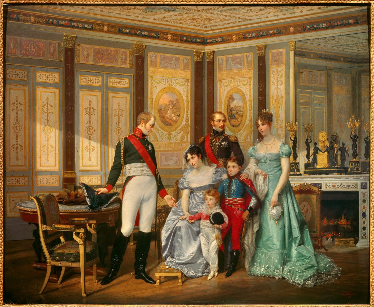 Impressen Josephine de Beauharnais (1763-1814) mottok tsaren Alexandre I (1777-1825) som hun anbefalte barna sine til i mai 1814. Impressen er omgitt av Eugene Rose de Beauharnais dit Prince Eugene (1781-1824), Hortense de Beauharnais (1783 av Jean Louis Victor Viger du Vigneau