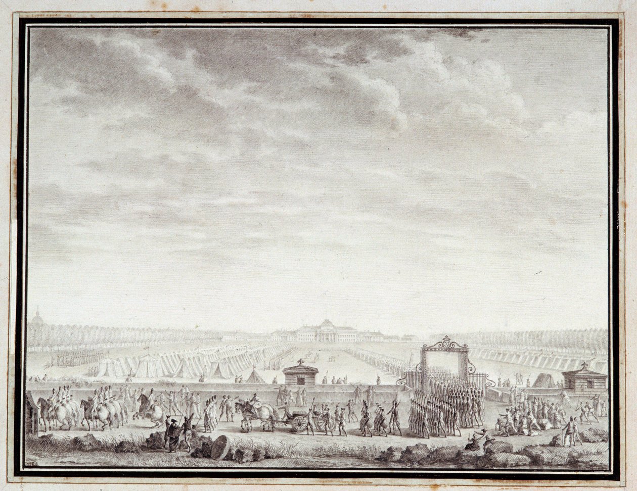 Fransk revolusjon: "" Les troupes du Champ-de-Mars avgang til Place Louis XV: 12 juillet 1789"" Tegning i blekk og vask av Jean-Louis Prieur (1759-1795) 1700-tallet. Dim. 0,17x0,23 m. Paris, Musee Carnavalet av Jean Louis the Younger Prieur