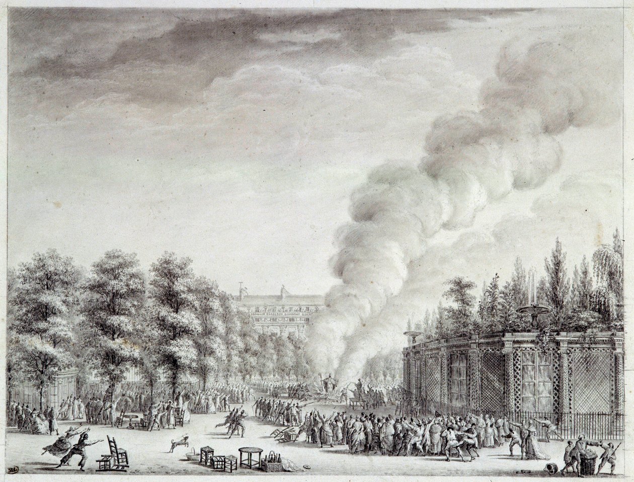Fransk revolusjon: "" Modell av paven brenner på Palais-Royal, 6. april av Jean Louis the Younger Prieur