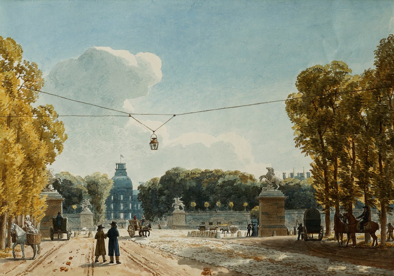 En utsikt over Tuileriene fra Champs-Elysees, av Jean Lubin Vauzelle