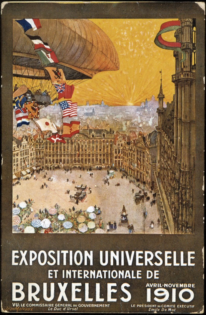 Verdens- og internasjonal utstilling i Brussel, plakat av Jean Malvaux. Kromolitografi av Jean Malvaux