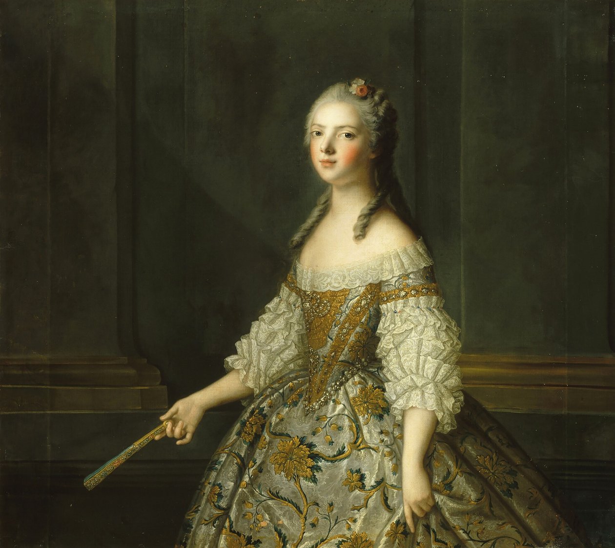 Lady Adelaide av Frankrike 1732-1800, holder en vifte, ca. av Jean Marc Nattier