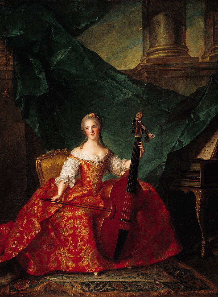 Madame Henriette de France (1727-52) i hoffkostyme spiller en bassfiol, 1754 av Jean Marc Nattier