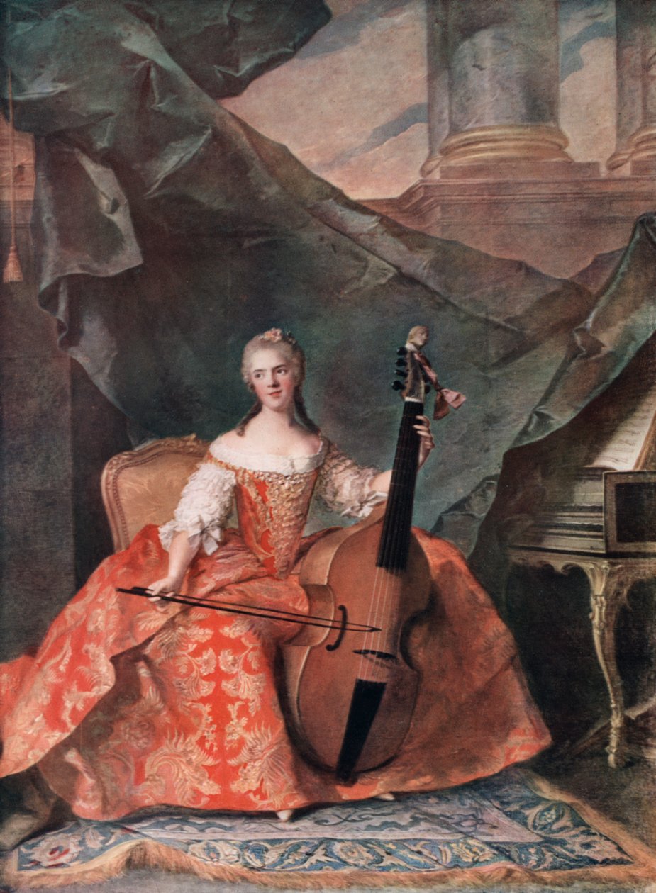 Madame Henriette de France i hoffkostyme spiller en bassfiol, 1754. av Jean Marc Nattier
