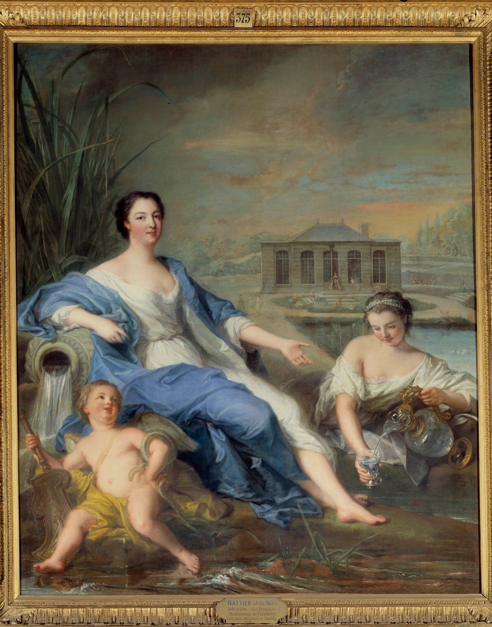 Full lengdeportrett av Marie Anne de Bourbon kalt Mademoiselle de Clermont (1697-1741) med mineralvann fra Chantilly Painting av Jean Marc (Jean-Marc) Nattier (1685-1766) av Jean Marc Nattier