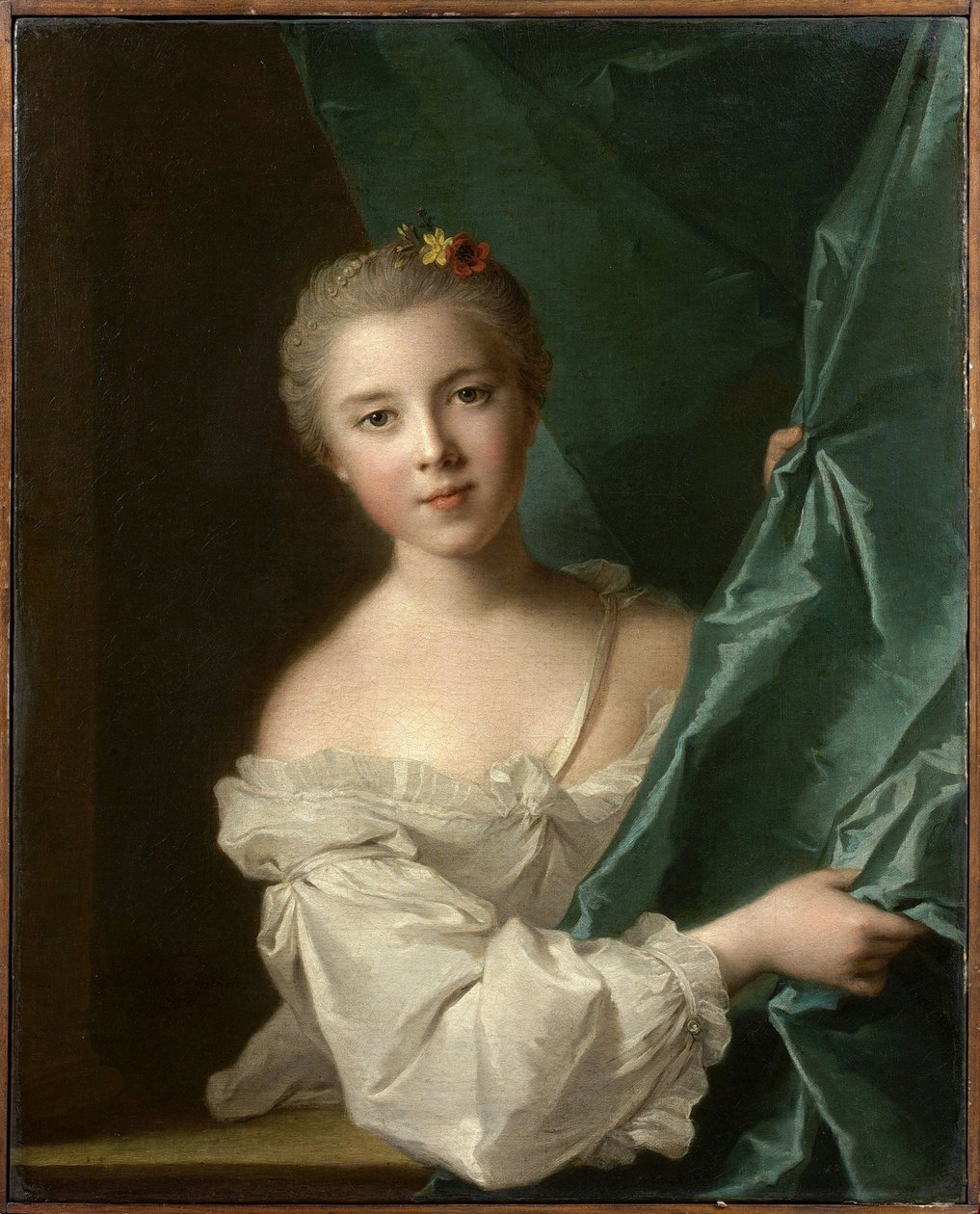 Portrett av Eleonore Louise de Berville, Marquise de Hallay-Coetquen, 1751. av Jean Marc Nattier