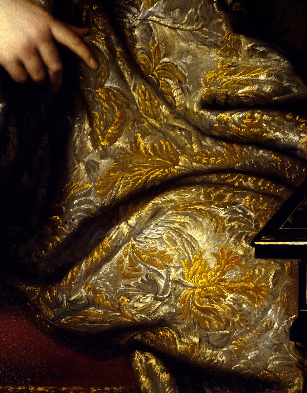 Portrett av Jean Baptiste (Jean-Baptiste) Colbert (1651-1690) seigneur Marquis de Seignelay, marineminister, sønn av Colbert. Detalj av draperier. Maleri av Marc Nattier (1642-1705) av Jean Marc Nattier