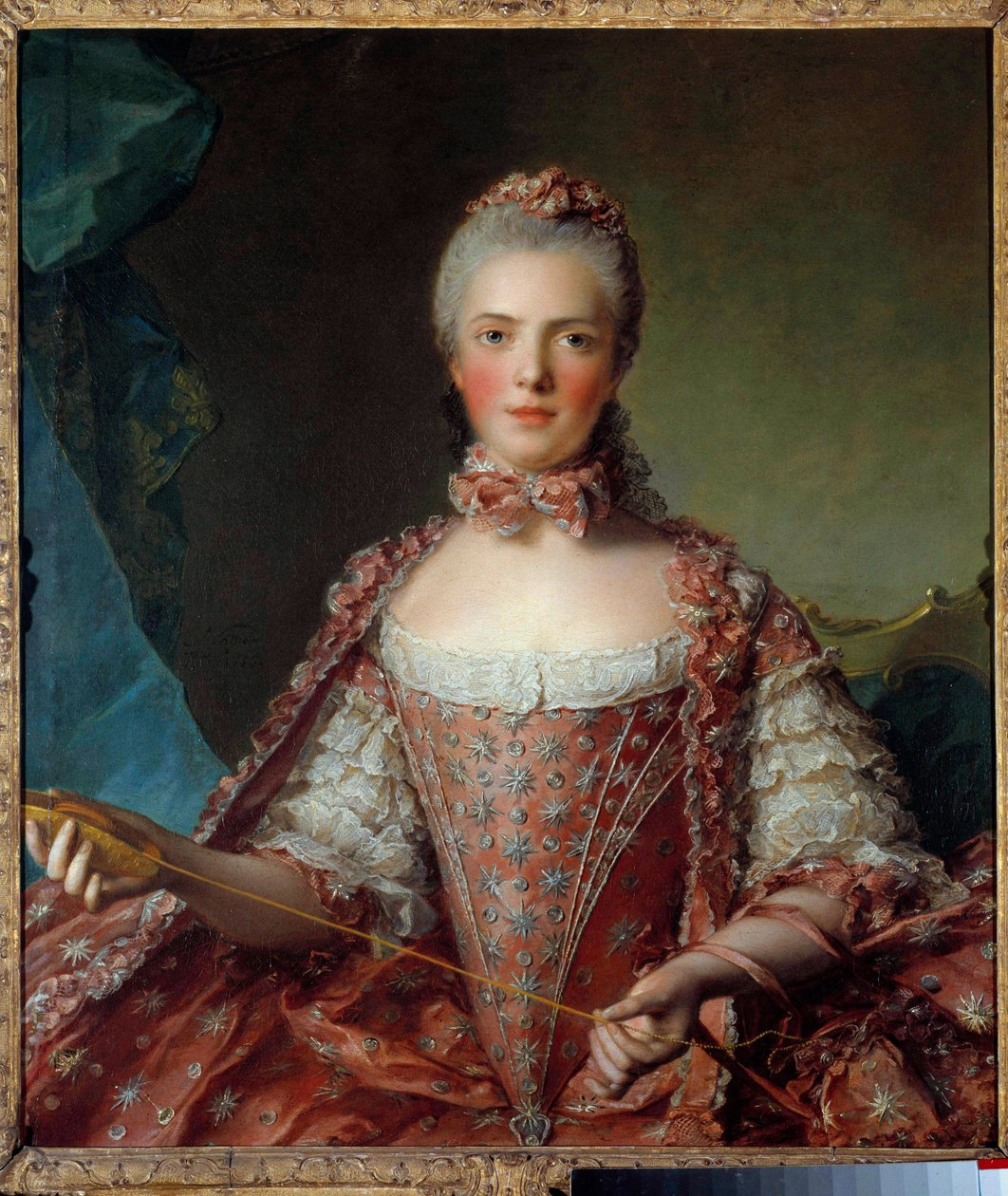 Portrett av Madame Adelaide av Frankrike (1732-1800) gjør knuter Maleri av Jean-Marc (Jean Marc) Nattier (1685-1766) 1756 Søn 1,26x0,96 m - Portrett av Madame Adelaide de France (1732-180) 1732-180 . Maleri av Jean-Marc (Jean Marc) Nattier (1685-1766) av Jean Marc Nattier